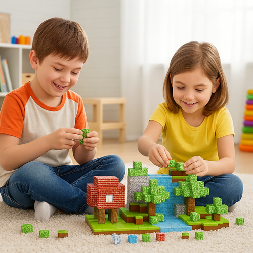 Bloques Magnéticos Tipo Minecraft – 100 Piezas y 5 Personajes- Diversión y Aprendizaje STEM