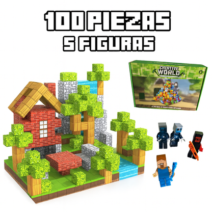 Bloques Magnéticos Tipo Minecraft – 100 Piezas y 5 Personajes- Diversión y Aprendizaje STEM