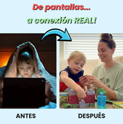 Bloques Magnéticos Tipo Minecraft – 100 Piezas y 5 Personajes- Diversión y Aprendizaje STEM